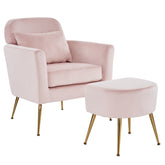 HAOYYE Modern Pink Flannelette Indoor Leisure Armchair with Gold-Plated Adjustable Feet and Pedals, Single Upholstered Accent Chair with Solid Wood Frame for Living Room Bedroom Office Lounge